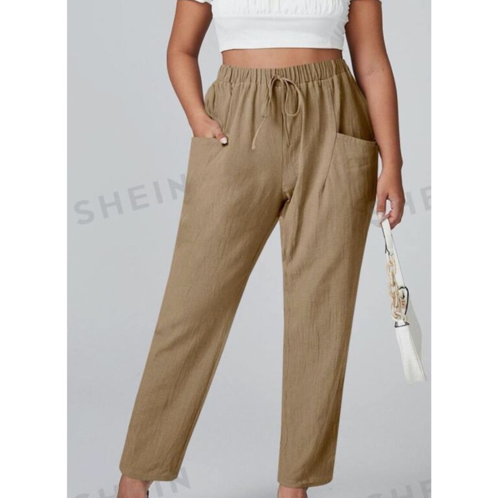 Long Pants Beige Brown Plus Size